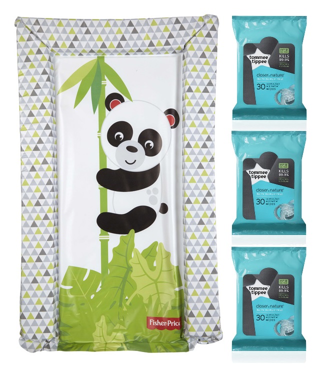 Fisher-Price Panda Skötbädd för spädbarn och 3Pack Antibakteriella servetter Dödar 99,9% av bakterier
