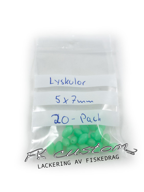 Pärlor gröna självlysande 5x7mm -20 pack