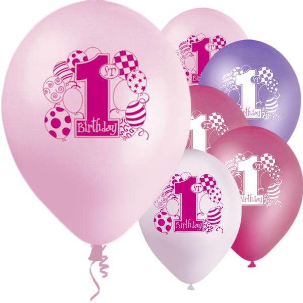 Rosa 1 års ballonger 8 pack