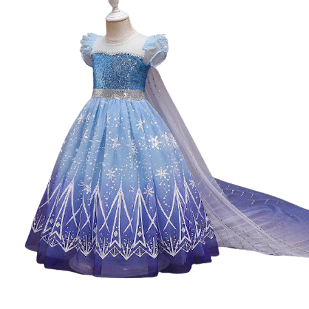 Elsa prinsess klänning med avtagbart släp i böljande blått