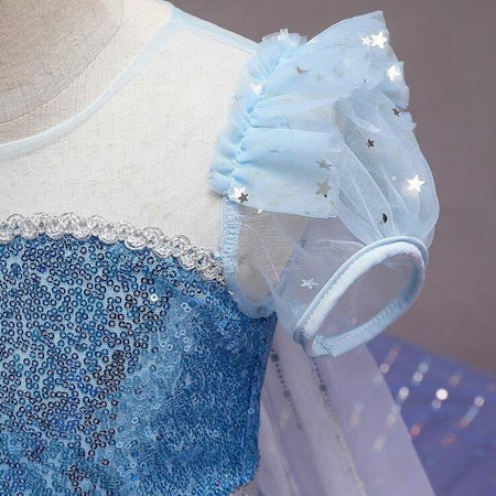 Elsa prinsess klänning med avtagbart släp i böljande blått
