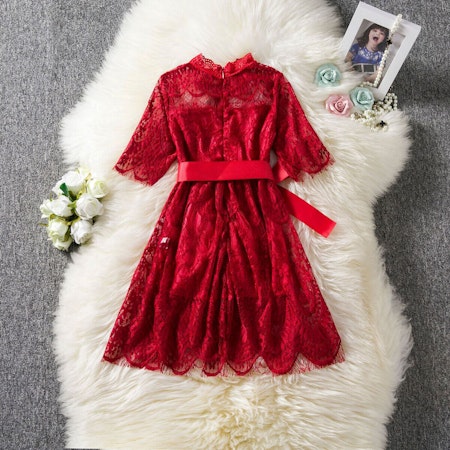 Röd Prinsessklänning Spets med Midjeband