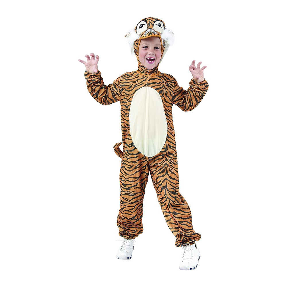 Tiger Jumpsuit med Huvud och Svans Maskeraddräkt Barn