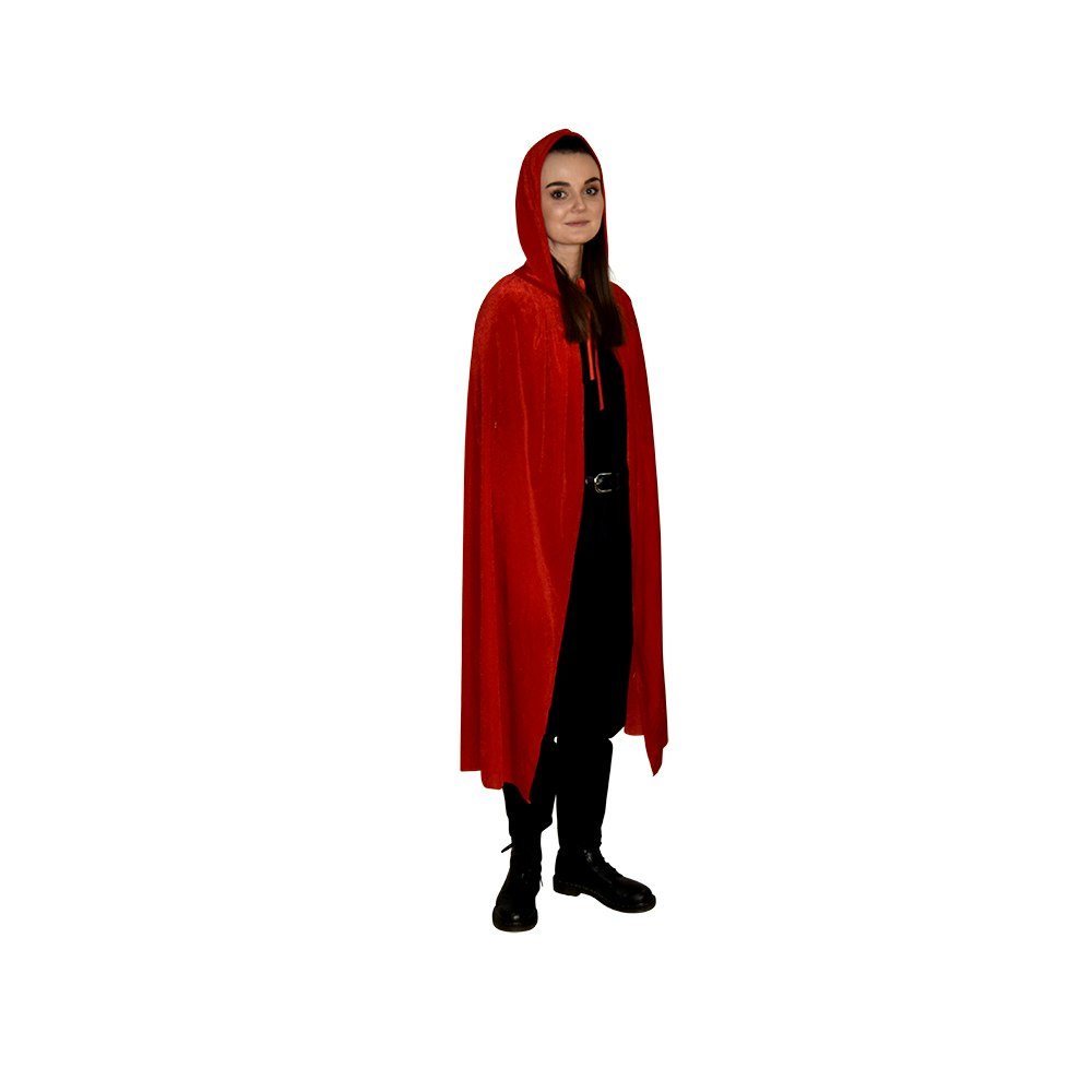 Röd Cape med Huva Sammet