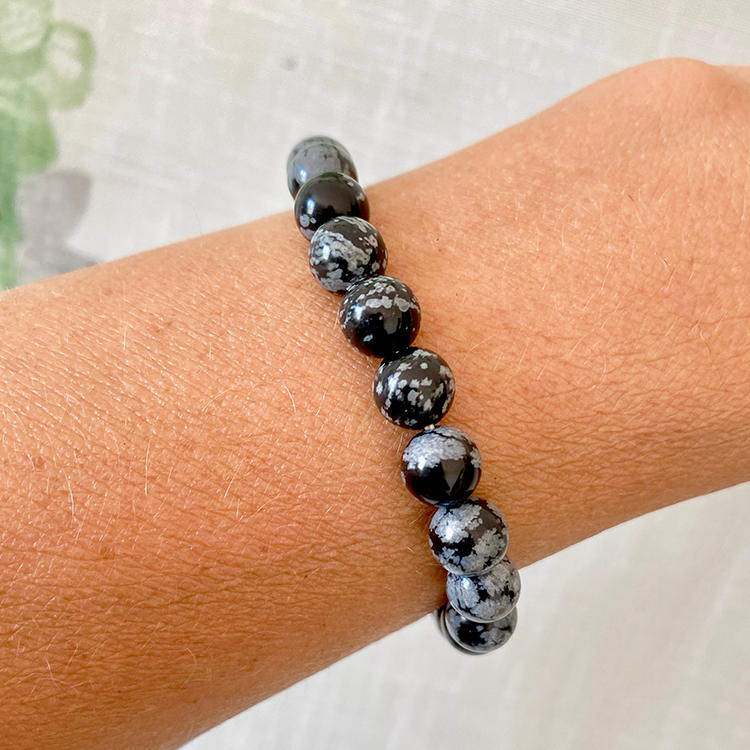 Obsidian Snöflinge 8mm pärlor Armband