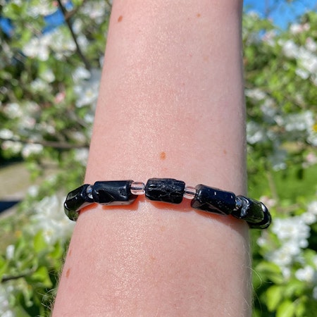 Turmalin Svart (polygon) 10-14mm pärlor Armband (Större handled)