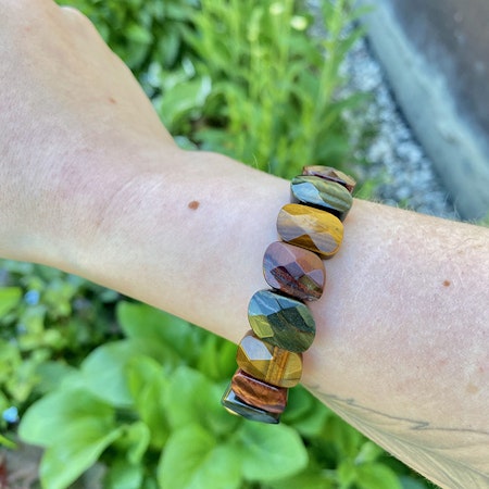 Tigeröga 3 färger (Facetterad Platta) Armband