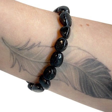 Turmalin Svart 10 - 15mm pärlor Armband (Större Handled)