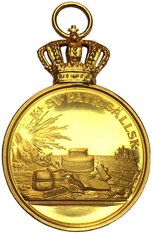 Sverige, Oskar II 1872-1907,  Kungliga Patriotiska Sällskapets belöningsmedalj i guld - RAR