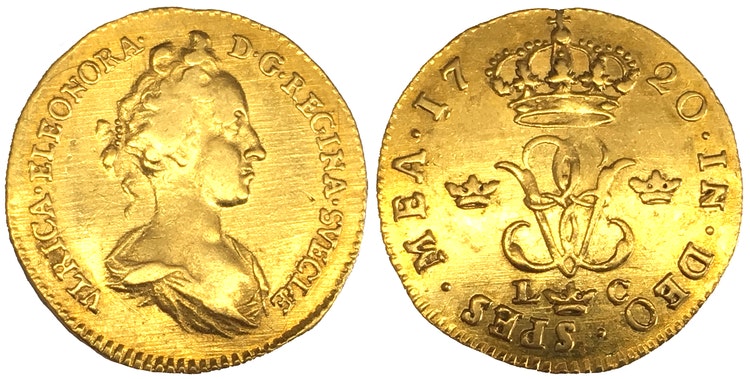 Sverige, Ulrika Eleonora 1719-1720, Gulddukat 1720 -  Ovanligt vackert och tilltalande exemplar