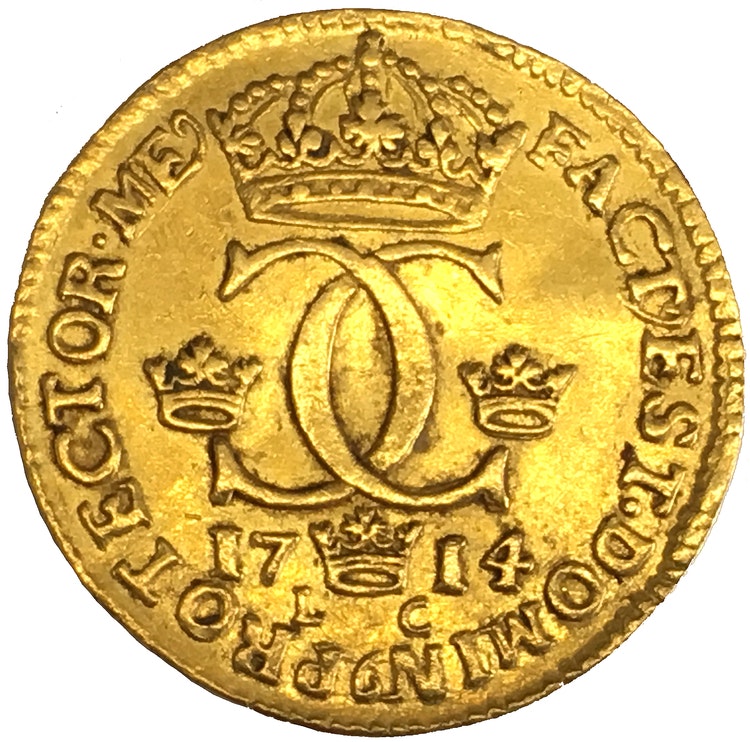 Sverige, Karl XII 1697-1718, Gulddukat 1714 - VACKERT OCH TILLTALANDE EXEMPLAR