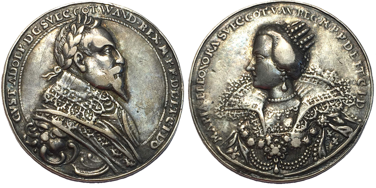 Sverige, Gustav II Adolf 1611-1632 med sin hustru Maria Eleonora - Minnesmedalj i Silver