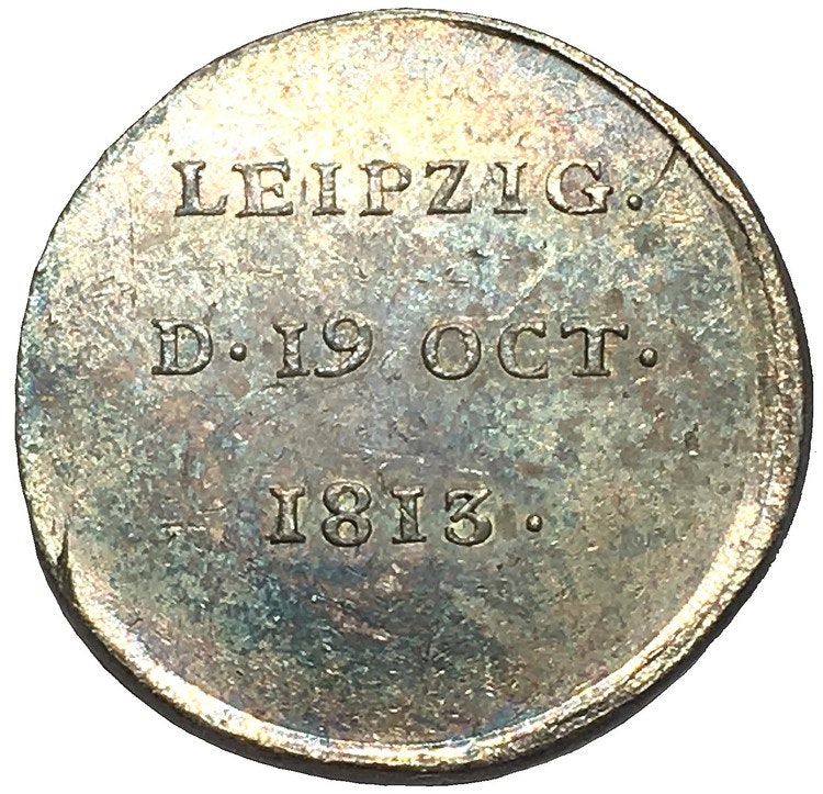 Sverige, (Karl XIV Johan), Jean Baptiste Bernadotte som svensk tronföljare, segern vid Leipzig 1813, Minnesmedalj i silver - RAR - graverad av Carl Enhörning