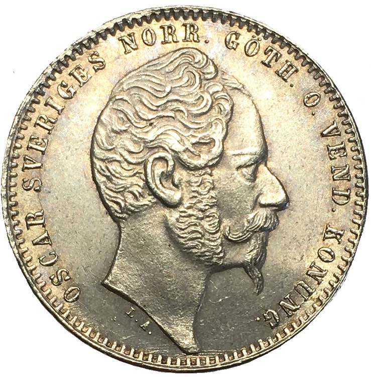 Sverige, Oskar I 1844-1859, 1 Riksdaler riksmynt 1857 - VACKERT SILVERMYNT - Ettårstyp