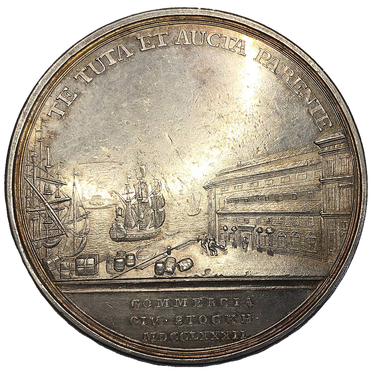 Sverige, Gustav III 1771-1792, Silvermedalj 1782 Skeppsbron i Stockholm - YTTERST SÄLLSYNT - XR