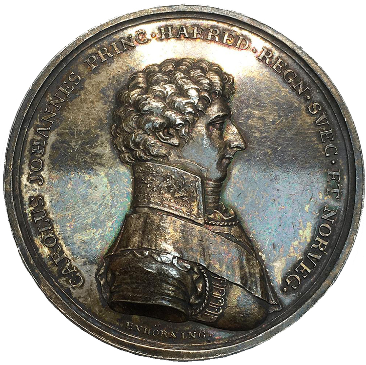 Sverige, Karl (XIV) Johan som kronprins, Silvermedalj utgiven med anledning av besöket i Örebro 1814. Graverad av C. Enhörning