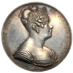 Sverige (Karl XIV Johan), Silvermedalj med anledning av Drottning Desiderias ankomst till Sverige 1823 av Barre