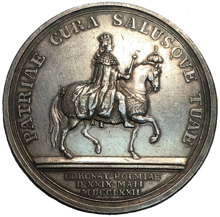 Sverige, Gustav III 1771 - 1792, Silvermedalj till konungens kröning 1772 av Liungberger