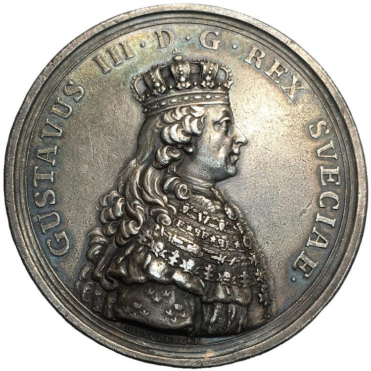 Sverige, Gustav III 1771 - 1792, Silvermedalj till konungens kröning 1772 av Liungberger