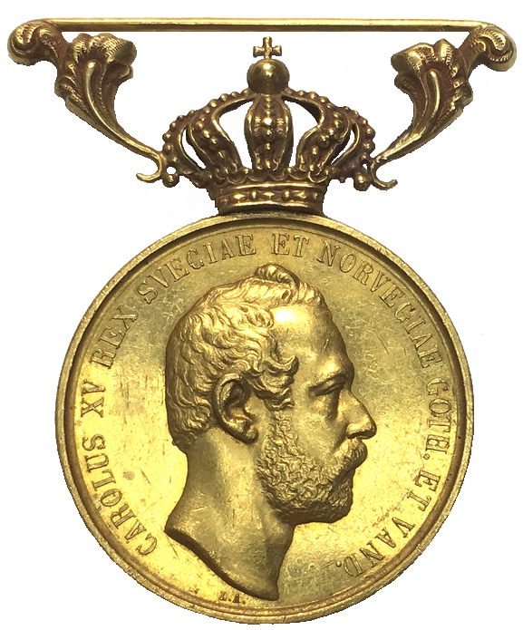 Sverige, Karl XV 1859-1872, Belöningsmedalj i guld -"Litteris et Artibus" - XR - Graverad av Lea Ahlborn