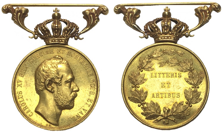 Sverige, Karl XV 1859-1872, Belöningsmedalj i guld -"Litteris et Artibus" - XR - Graverad av Lea Ahlborn