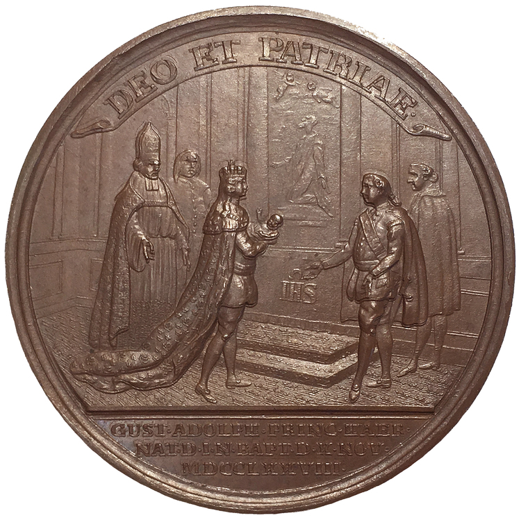 Sverige, Gustav III 1771-1792, Bronsmedalj med anledning Kronprins Gustav (IV) Adolfs dop i 1778
