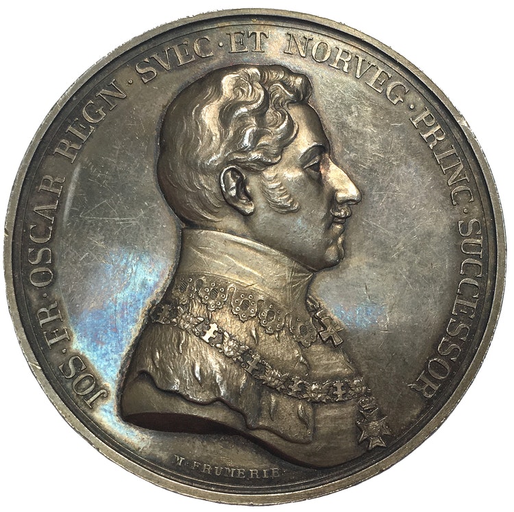 Sverige, Kronprins Oskar (I), Silvermedalj 1835, utgiven till 100-årsfirandet av Kungliga Akademin för de fria konsterna av M. Frumerie