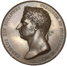 Sverige, Karl XIV Johan 1818-1844, Bronsmedalj med anledning av avtäckningen av Karl XIII bildstod i Stockholm den 5 november 1821 av F. Barre