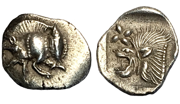 ANTIKA GREKLAND. Mysien, Kyzikos 525-475 f.kr, Hemiobol