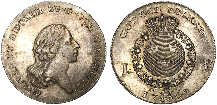 Sverige, Gustav IV Adolf 1792-1809, Riksdaler 1796 - LÄCKERT EXEMPLAR
