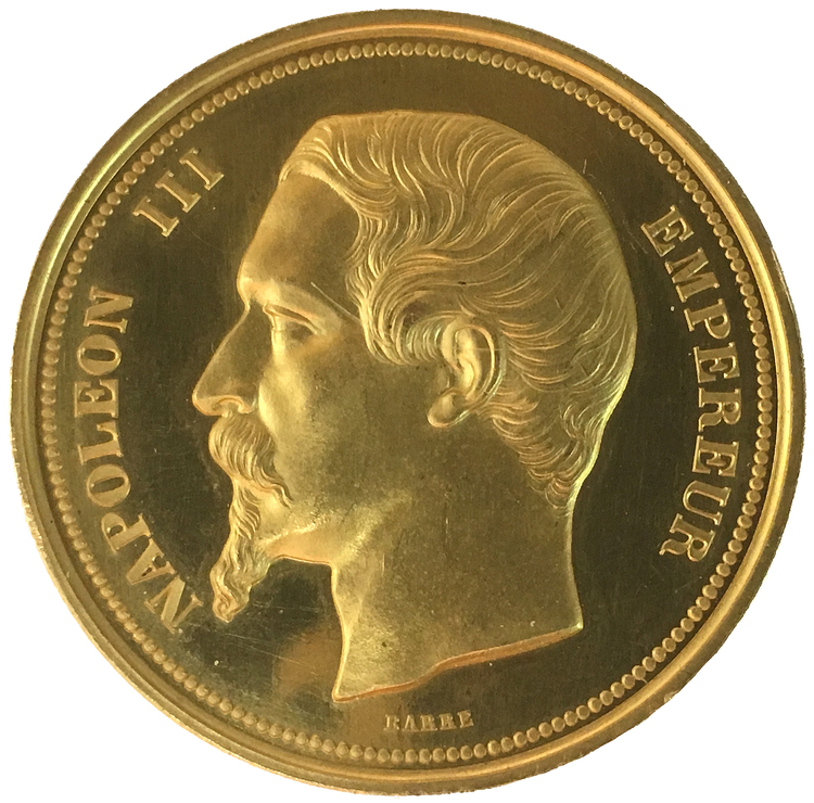 Frankrike, Napolen III 1852-1870. Guldmedalj i PRAKTSKICK till världsutställningen i Paris 1855, RR, av Barre