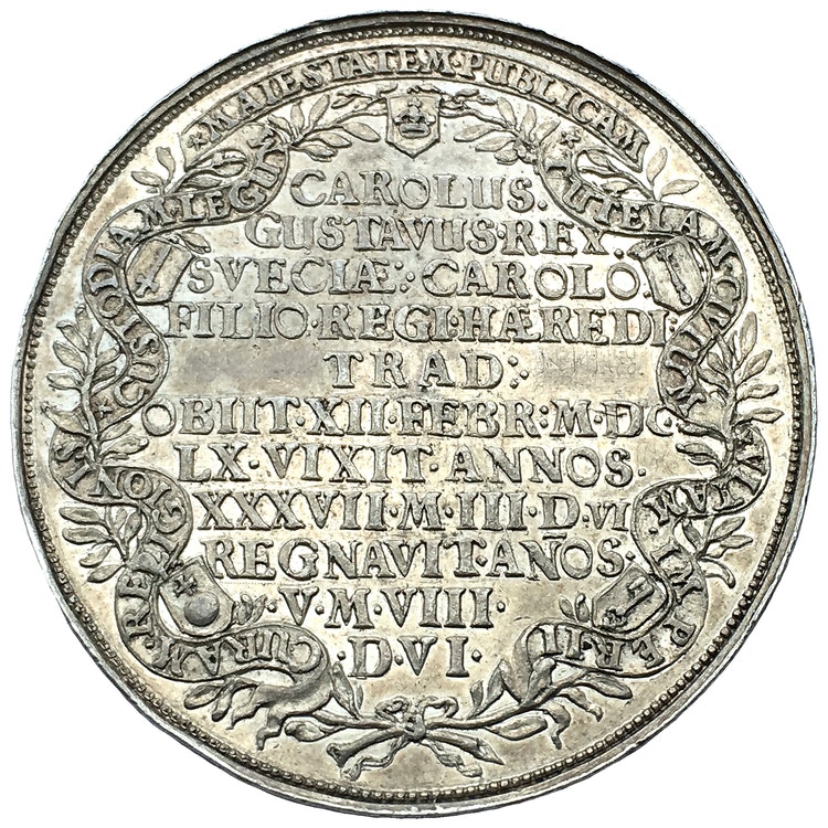 Sverige, Karl X Gustav 1654-1660, Silverriksdaler 1660 till konungens begravning - XR - MEDALJPRÄGLAT PRAKTEXEMPLAR!