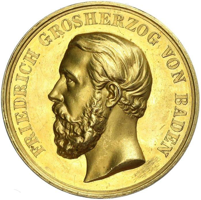 Tyskland, Baden-Durlach, Friedrich I 1852-1907, Kejserlig förtjänstmedalj i guld - RAR,  graverad av Schnitzspahn