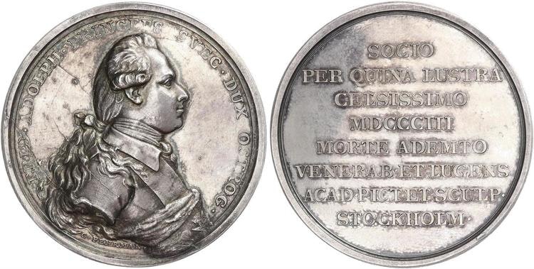 Sverige, Gustav III (1771-1792). Hertigen av Östergötland, Fredrik Adolf 1750-1803. Silvermedalj av C. G. Fehrman - SÄLLSYNT!