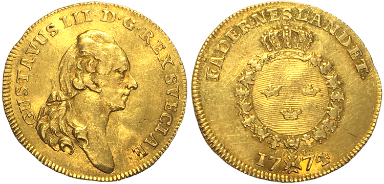 Sverige, Gustav III 1771-1792, Gulddukat 1774 med Fehrmans porträtt! XR - 2 kända privatägda exemplar