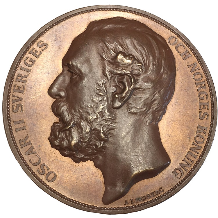 Sverige, Oskar II, Allmänna brandförsäkringsverket 1782-1882, Bronsmedalj i TOPPKVALITET graverad av Adolf Lindberg