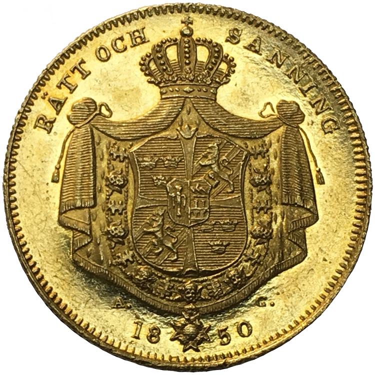 Sverige, Oskar I - 4 Dukater 1850 - Ett praktfullt guldmynt i vacker kvalitet