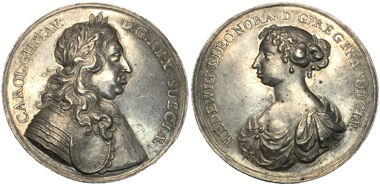 Sverige, Karl X Gustav & Hedvig Eleonora ca 1669 av Arvid Karlsteen, RR, Extremt Sällsynt
