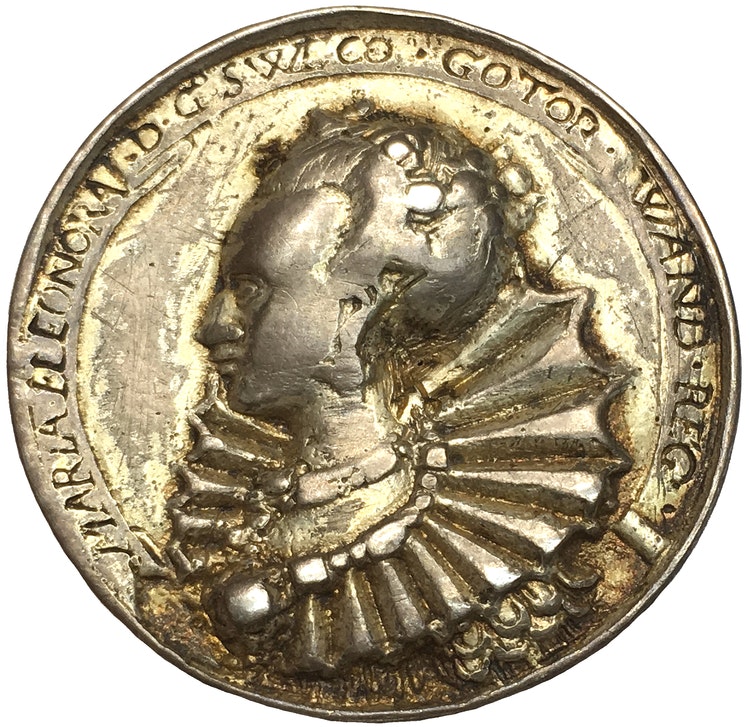 Sverige - Gustav II Adolf och Maria Eleonora förgylld silvermedalj 1629