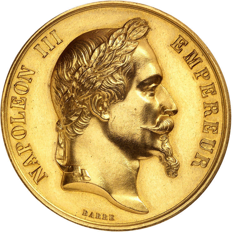 Napolen III - Stor guldmedalj till Roqefortosten vid världsutställningen i Paris 1865 graverad av Barre