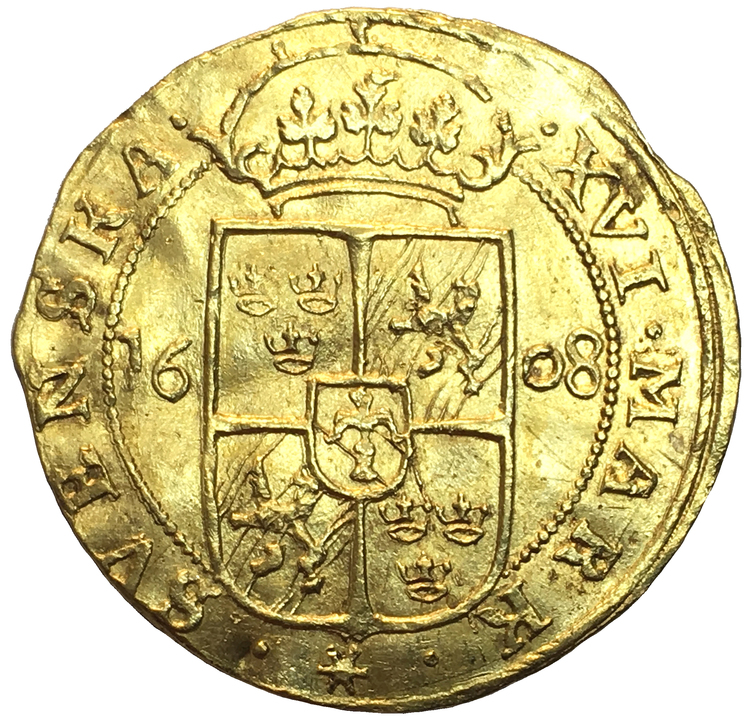 Sverige, Karl IX, Guldmynt 16 Mark 1608 - Det i särklass bäst bevarade av 4 kända exemplar - RRR