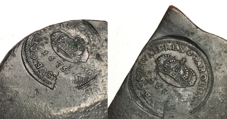 Karl XI - Plåtmynt 2 Daler SM 1675 - Osedvanligt välbevarat exemplar