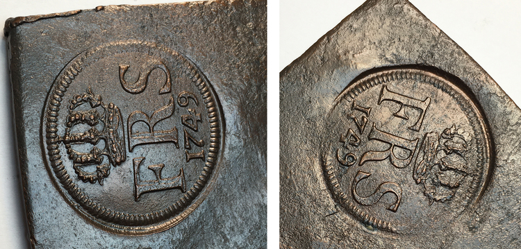 Fredrik I - Plåtmynt - 2 Daler SM 1749- Osedvanligt vackert exemplar