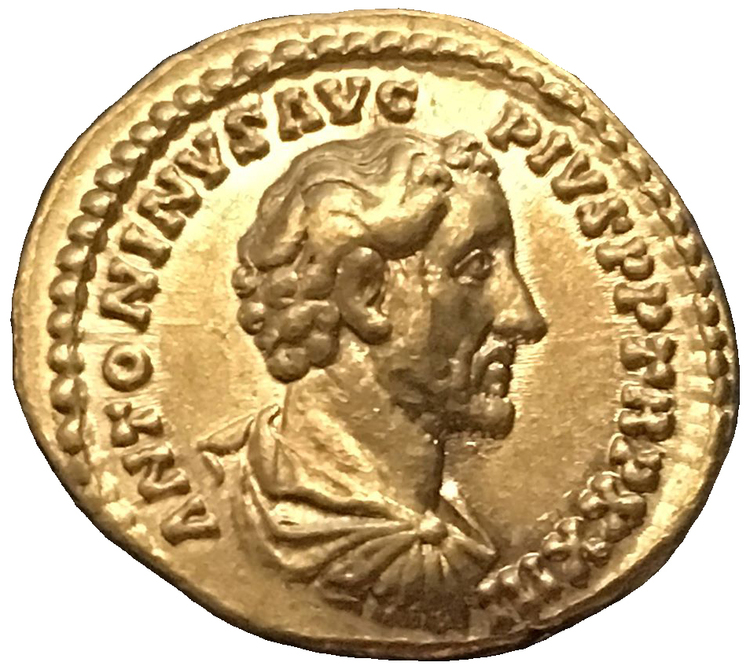 Antoninus Pius 138-161 e.Kr. Vacker aureus i guld med full närmast full präglingsglans