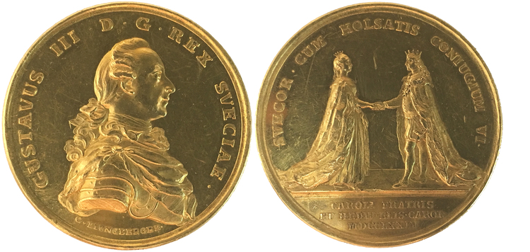Sverige, Gustav III 1771-1792, Guldmedalj 1774 i 22-dukaters vikt - XR - Enda kända exemplaret i privat ägo