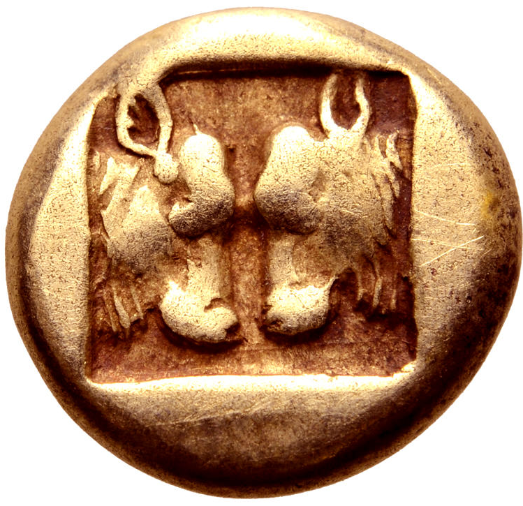 Lesbos, Mytilene, Hekte i guld, ca 478-455 f.Kr - TREVLIGT VÄLCENTRERAT EXEMPLAR