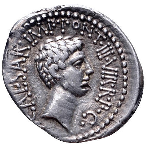 Romerska riket, Markus Antonius & Oktavianus, Silverdenar ca 41 f.Kr. - LÄCKERT EXEMPLAR