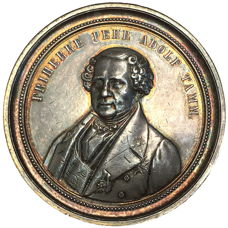 Pehr Adolf Tamm 1774-1856, vacker silvermedalj av Lea Ahlborn 1862