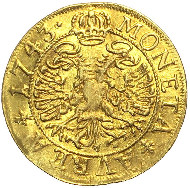 Sverige, Fredrik I 1720-1751, Wismar, Gulddukat 1743 - BRA EXEMPLAR