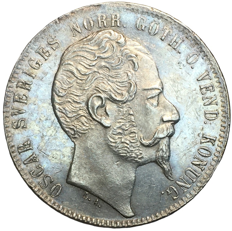 Oskar I, 2 Riksdaler riksmynt 1857 - Vackert exemplar